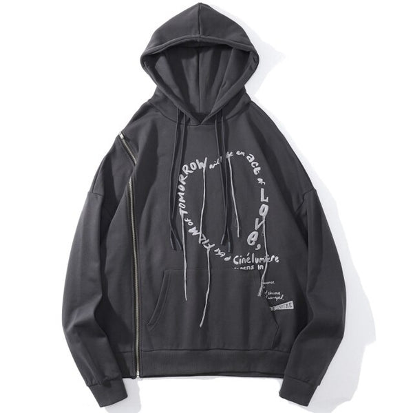 Hoodie Men Heart-shaped Letter Print Sleeves Detachable Pullover Couple Hipster Cool High Street Hooded Tops Streetwear