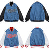 Jacket Men Denim Leather Patchwork Color Letter Embroidery Baggy Fashion High Street Style Baseball Jacket Autumn Coats