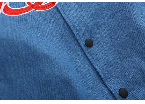 Jacket Men Denim Leather Patchwork Color Letter Embroidery Baggy Fashion High Street Style Baseball Jacket Autumn Coats