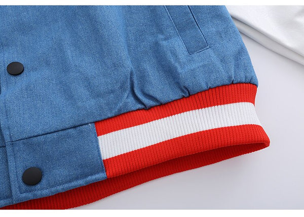 Jacket Men Denim Leather Patchwork Color Letter Embroidery Baggy Fashion High Street Style Baseball Jacket Autumn Coats