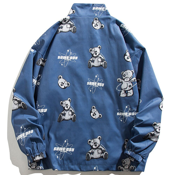 Track Jacket Men Bear Letter Print Zipper Windbreaker Coat Autumn Casual Baggy Fashion Hip Hop Jacket Couple Streetwear