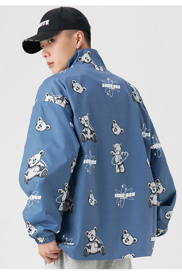 Track Jacket Men Bear Letter Print Zipper Windbreaker Coat Autumn Casual Baggy Fashion Hip Hop Jacket Couple Streetwear