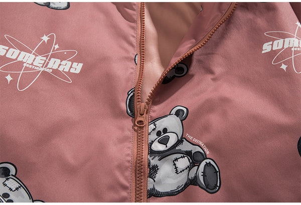 Track Jacket Men Bear Letter Print Zipper Windbreaker Coat Autumn Casual Baggy Fashion Hip Hop Jacket Couple Streetwear