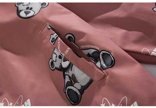 Track Jacket Men Bear Letter Print Zipper Windbreaker Coat Autumn Casual Baggy Fashion Hip Hop Jacket Couple Streetwear