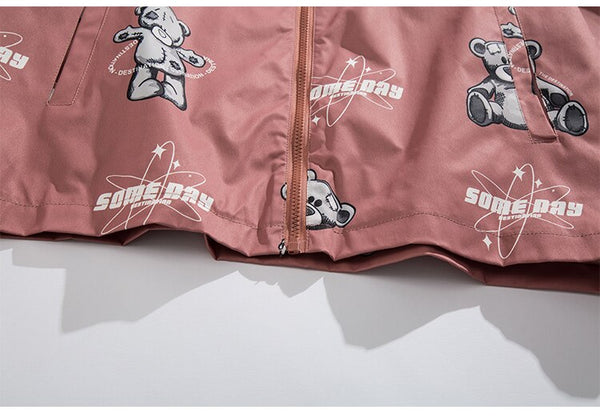 Track Jacket Men Bear Letter Print Zipper Windbreaker Coat Autumn Casual Baggy Fashion Hip Hop Jacket Couple Streetwear