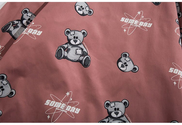 Track Jacket Men Bear Letter Print Zipper Windbreaker Coat Autumn Casual Baggy Fashion Hip Hop Jacket Couple Streetwear