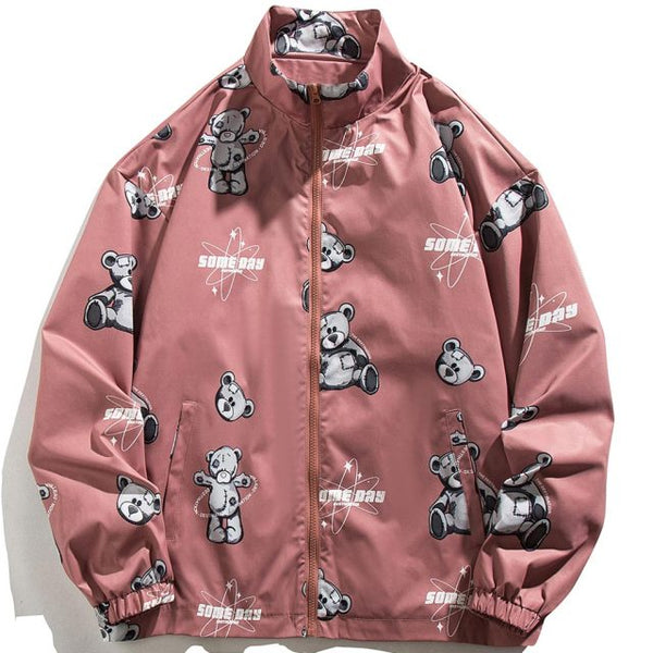 Track Jacket Men Bear Letter Print Zipper Windbreaker Coat Autumn Casual Baggy Fashion Hip Hop Jacket Couple Streetwear