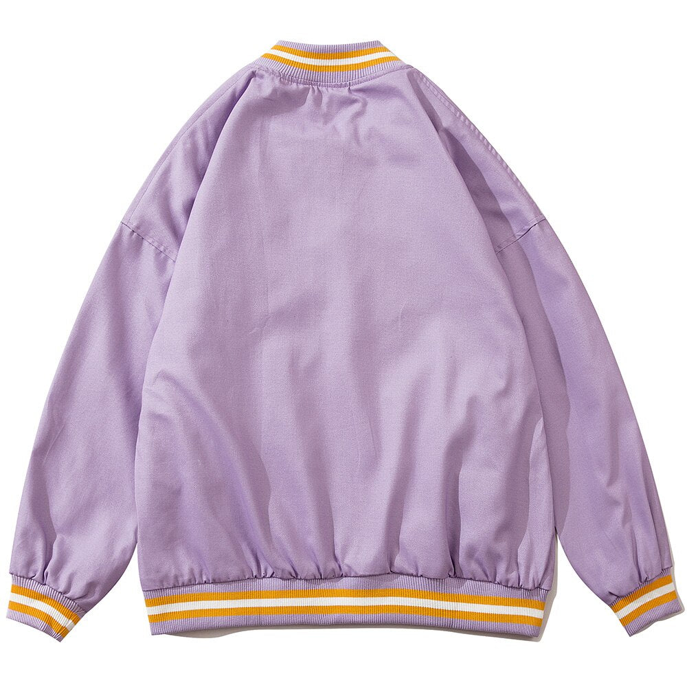 Letter Embroidery Stripe Patchwork Baseball Jacket Men Baggy Retro All-match High Street Bomber Coats Couple Streetwear