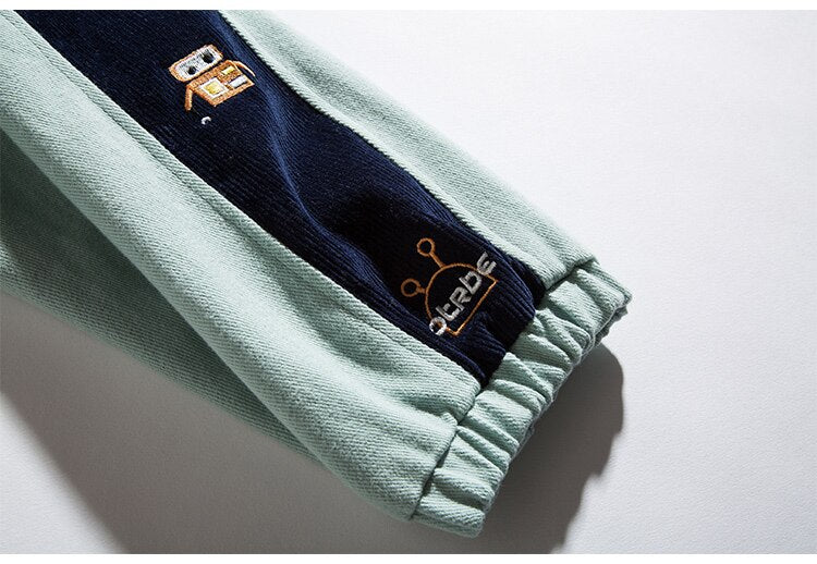 Zipper Jacket Men Robot Embroidery Patchwork Color Varsity Coat Couple Fashion Harajuku College Style Streetwear Autumn