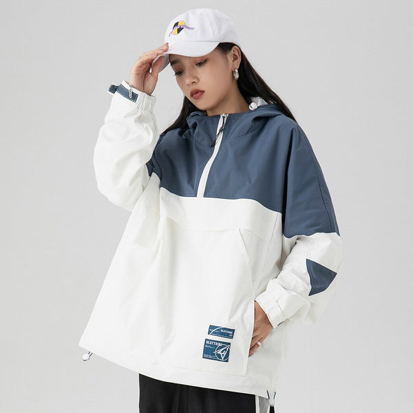 Jacket Men Letter Patch Color Block Zipper Hooded Windbreaker Men Casual Loose Harajuku High Street Outwear Coat Autumn