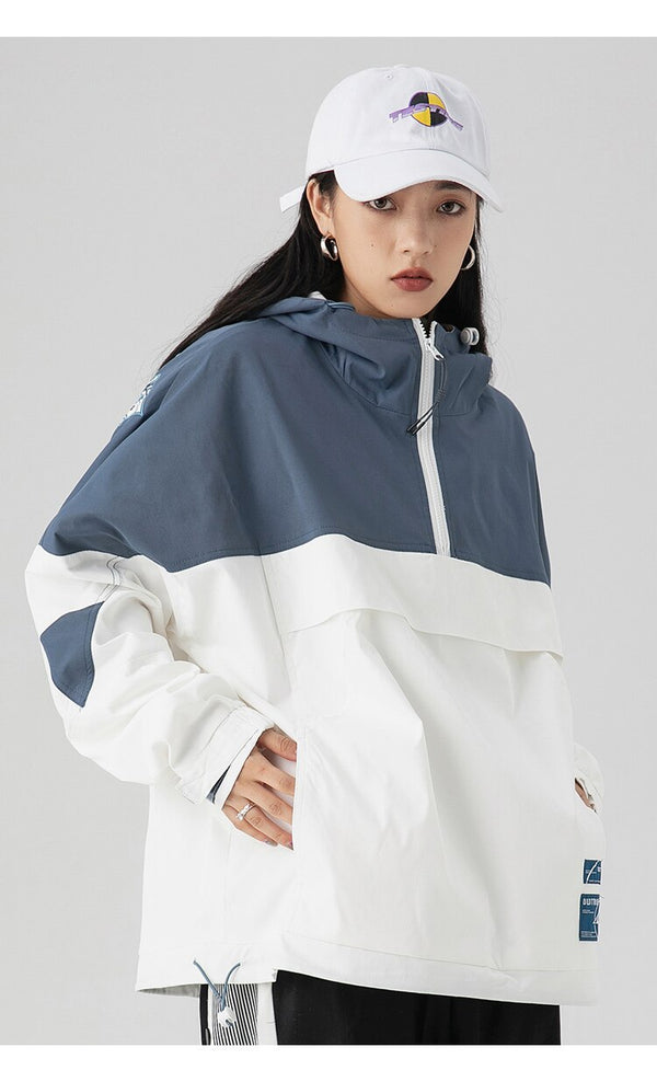 Jacket Men Letter Patch Color Block Zipper Hooded Windbreaker Men Casual Loose Harajuku High Street Outwear Coat Autumn