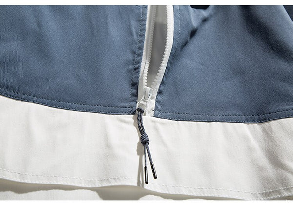 Jacket Men Letter Patch Color Block Zipper Hooded Windbreaker Men Casual Loose Harajuku High Street Outwear Coat Autumn