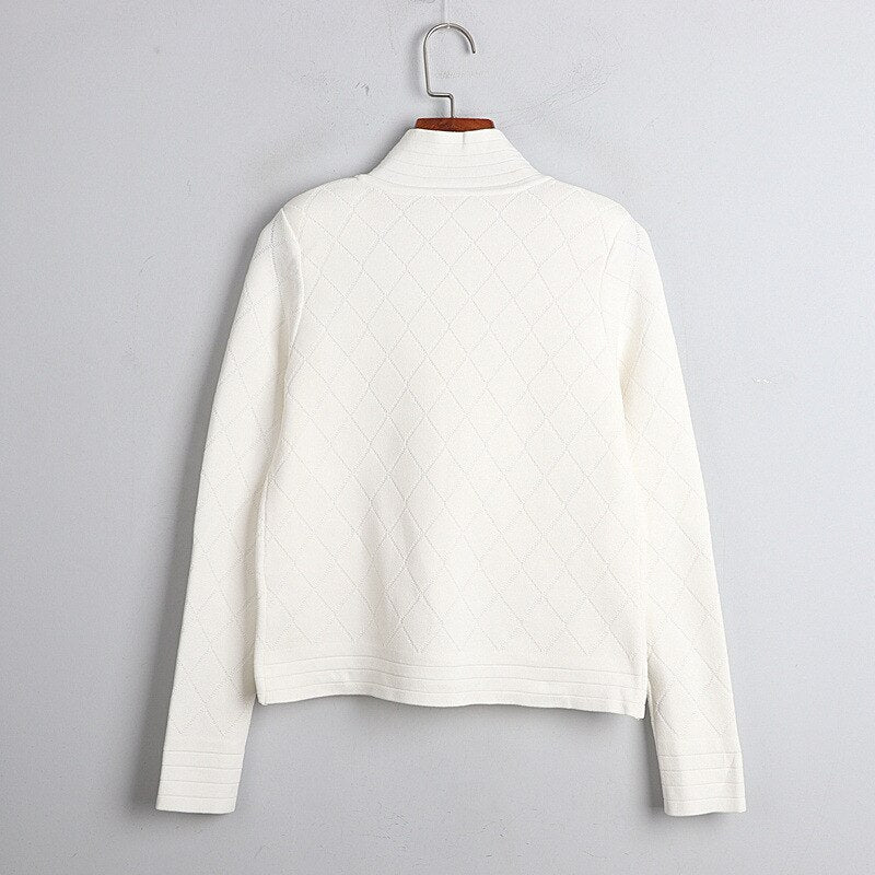 Spring Fall Zipper Knit Cardigan All-Match Black&White Long Sleeve Temperament Women Slim Sweater Outwear Harajuku