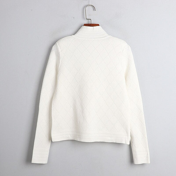 Spring Fall Zipper Knit Cardigan All-Match Black&White Long Sleeve Temperament Women Slim Sweater Outwear Harajuku