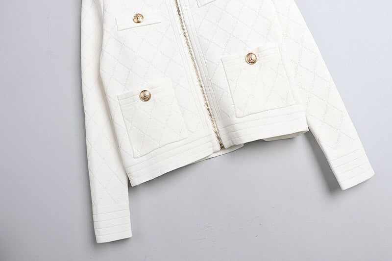 Spring Fall Zipper Knit Cardigan All-Match Black&White Long Sleeve Temperament Women Slim Sweater Outwear Harajuku