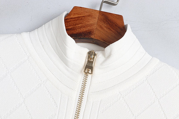 Spring Fall Zipper Knit Cardigan All-Match Black&White Long Sleeve Temperament Women Slim Sweater Outwear Harajuku