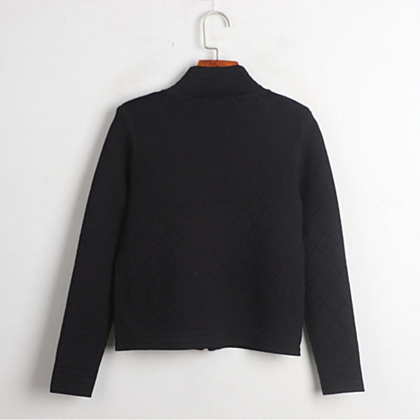Spring Fall Zipper Knit Cardigan All-Match Black&White Long Sleeve Temperament Women Slim Sweater Outwear Harajuku