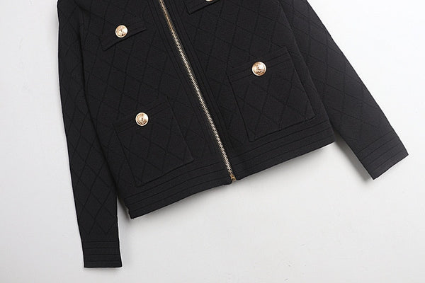 Spring Fall Zipper Knit Cardigan All-Match Black&White Long Sleeve Temperament Women Slim Sweater Outwear Harajuku