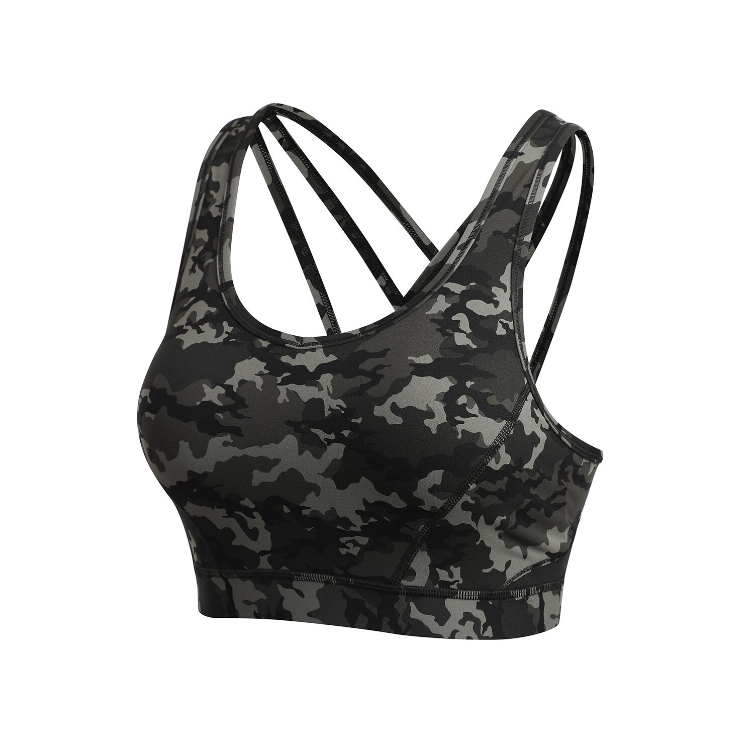 Women's Strappy Sports Bras V Neck Medium Impact Wirefree Padded Yoga Bras with Built in Bra