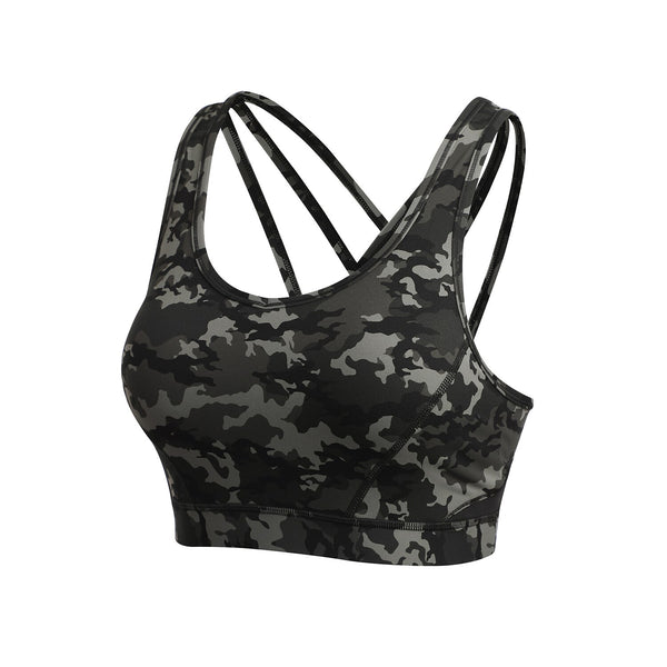 Women's Strappy Sports Bras V Neck Medium Impact Wirefree Padded Yoga Bras with Built in Bra