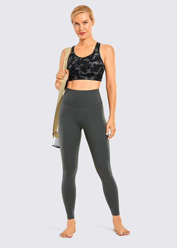 Women's Strappy Sports Bras V Neck Medium Impact Wirefree Padded Yoga Bras with Built in Bra