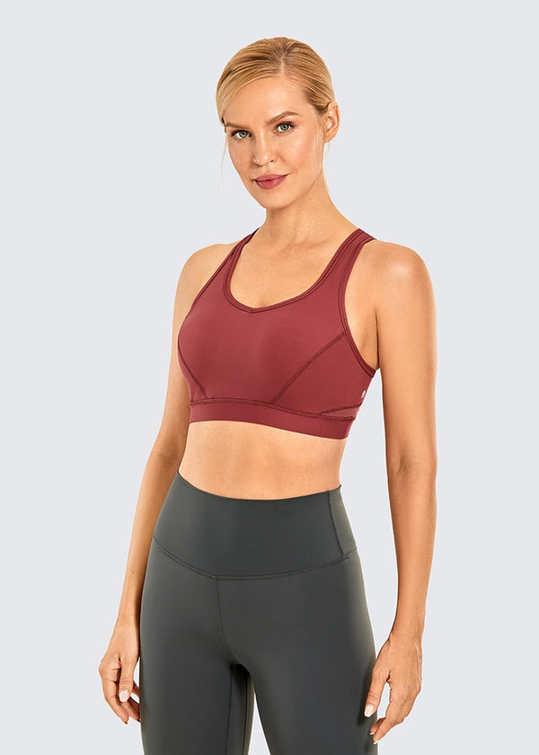 Women's Strappy Sports Bras V Neck Medium Impact Wirefree Padded Yoga Bras with Built in Bra