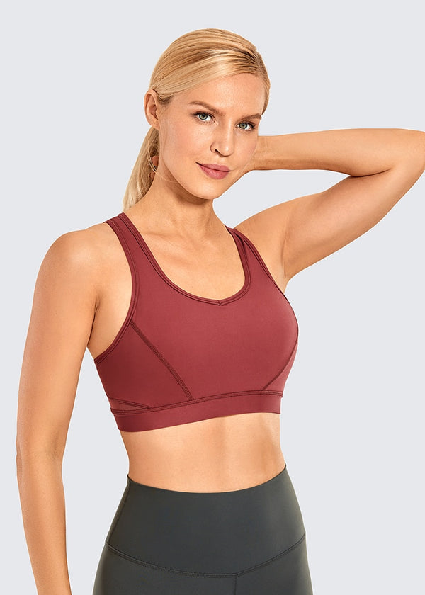 Women's Strappy Sports Bras V Neck Medium Impact Wirefree Padded Yoga Bras with Built in Bra