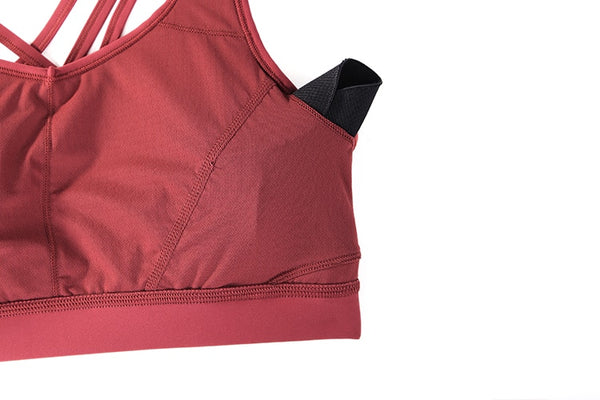 Women's Strappy Sports Bras V Neck Medium Impact Wirefree Padded Yoga Bras with Built in Bra