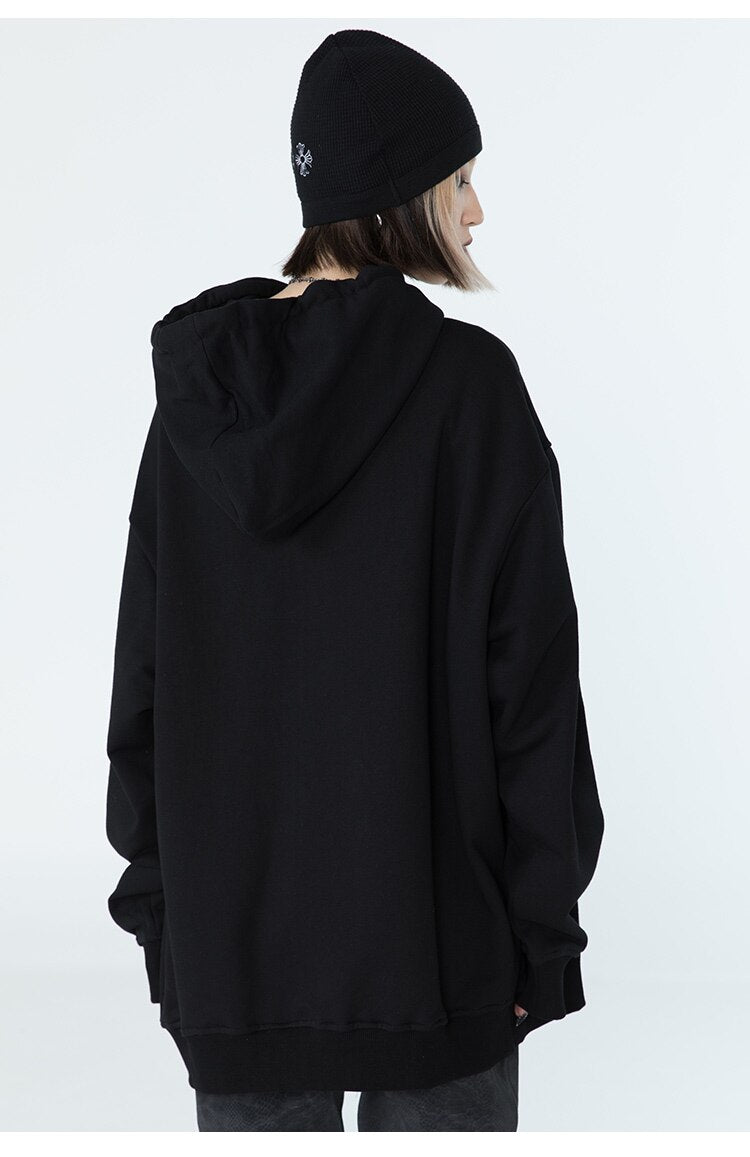 Zipper Hoodie Men Leather Letter Embroidery Hooded Coats Autumn Oversized Vintage Harajuku Sweatshirt Couple Streetwear