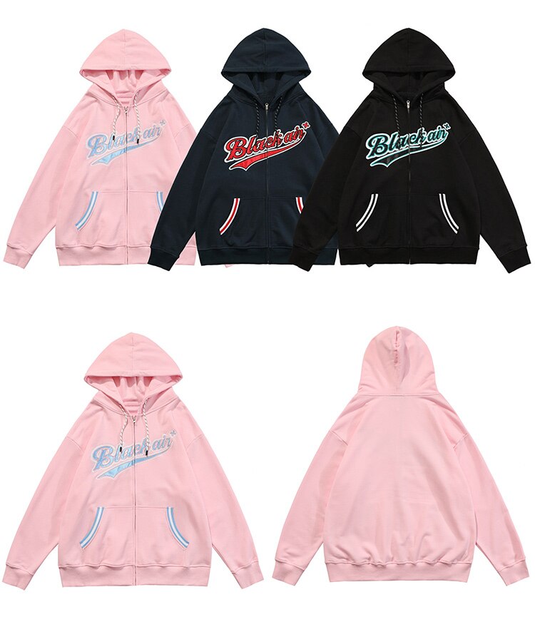 Zipper Hoodie Men Leather Letter Embroidery Hooded Coats Autumn Oversized Vintage Harajuku Sweatshirt Couple Streetwear