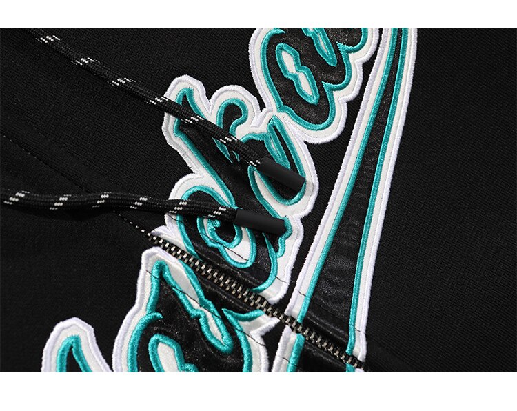 Zipper Hoodie Men Leather Letter Embroidery Hooded Coats Autumn Oversized Vintage Harajuku Sweatshirt Couple Streetwear