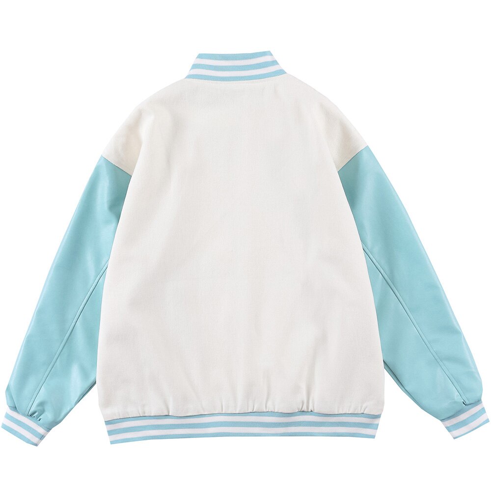 Jacket Men Comics Girl Print Patchwork Color Baseball Jackets College Style Baggy Casual Outwear Cozy Couple Streetwear