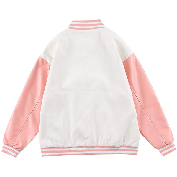 Jacket Men Comics Girl Print Patchwork Color Baseball Jackets College Style Baggy Casual Outwear Cozy Couple Streetwear