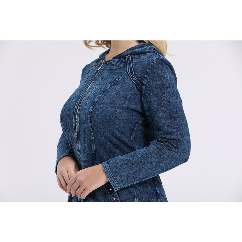 Women's Jacket Plus Size Casual Denim Jacket High Flexibility Slim Fit Hoodie Blouses Shoulder Pads Chaquetas