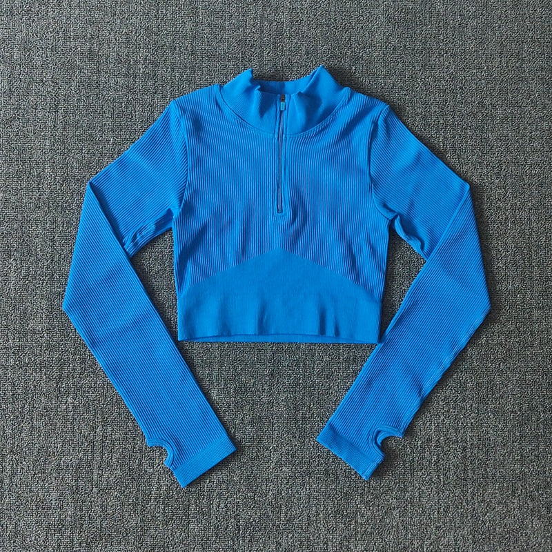 Women Long Sleeve Sports Shirt Jacket Zip Fitness Shirt Yoga Gym Top Activewear Running Workout Clothes Sports Wear