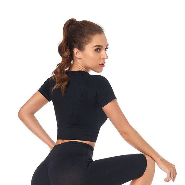 Women Yoga Shirts Short Sleeve Crop Top Gym Tops Fitness Running Workout Sport T-Shirts Sports Wear