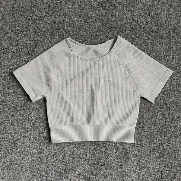 Women Yoga Shirts Short Sleeve Crop Top Gym Tops Fitness Running Workout Sport T-Shirts Sports Wear