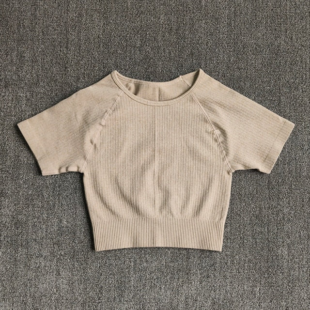 Women Yoga Shirts Short Sleeve Crop Top Gym Tops Fitness Running Workout Sport T-Shirts Sports Wear