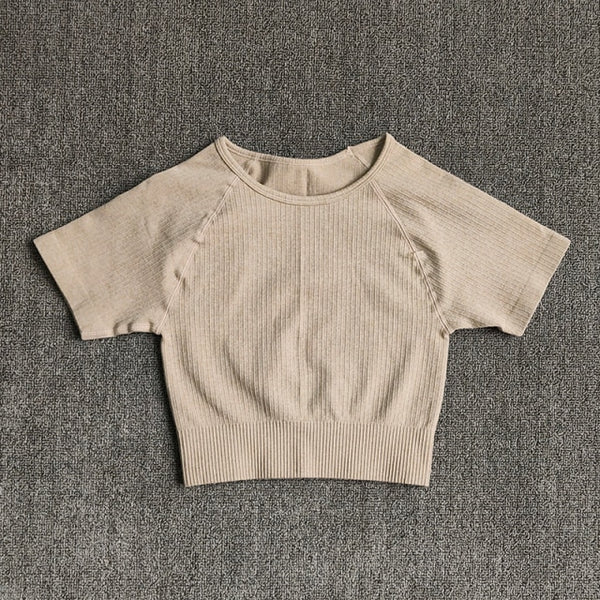 Women Yoga Shirts Short Sleeve Crop Top Gym Tops Fitness Running Workout Sport T-Shirts Sports Wear