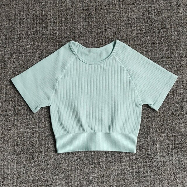 Women Yoga Shirts Short Sleeve Crop Top Gym Tops Fitness Running Workout Sport T-Shirts Sports Wear