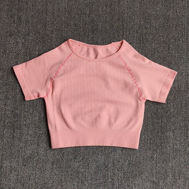 Women Yoga Shirts Short Sleeve Crop Top Gym Tops Fitness Running Workout Sport T-Shirts Sports Wear
