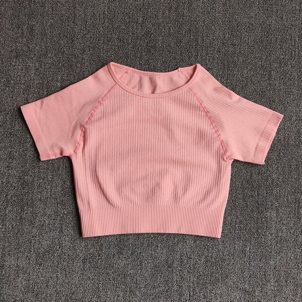 Women Yoga Shirts Short Sleeve Crop Top Gym Tops Fitness Running Workout Sport T-Shirts Sports Wear