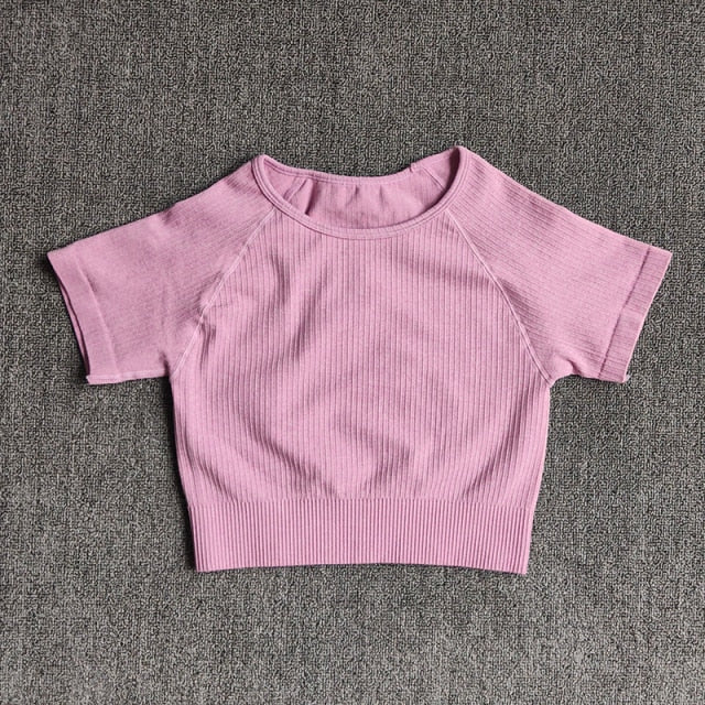 Women Yoga Shirts Short Sleeve Crop Top Gym Tops Fitness Running Workout Sport T-Shirts Sports Wear