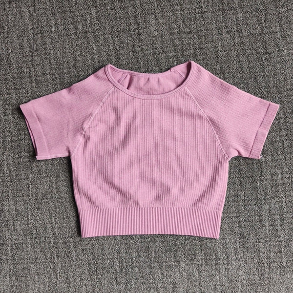 Women Yoga Shirts Short Sleeve Crop Top Gym Tops Fitness Running Workout Sport T-Shirts Sports Wear