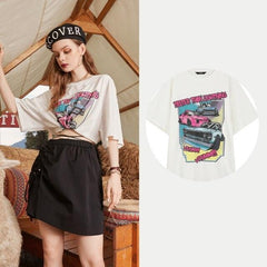 Harajuku Graphic Print Casual Pullover T-Shirts Women,Autumn Vintage Short Sleeve Korean Female Basic Daily Tops
