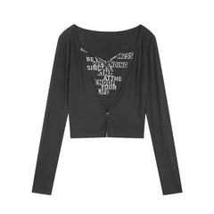 Harajuku Letter Print Casual Pullover T-Shirts Women,Autumn Vintage Full Sleeve Female Basic Daily Oversized Tops