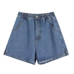 Solid Pure Split Hem Women Casual Denim Shorts,Summer ELF Minimalist High Waist,Korean Ladies Basic Daily Bottoms