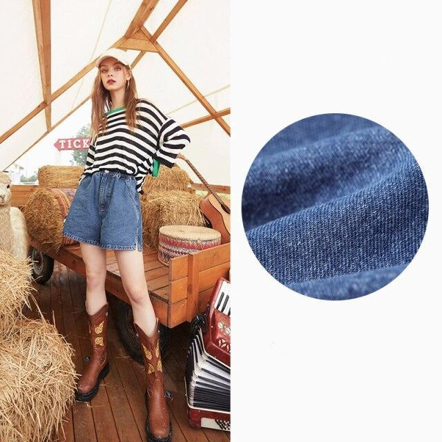 Solid Pure Split Hem Women Casual Denim Shorts,Summer ELF Minimalist High Waist,Korean Ladies Basic Daily Bottoms | Vimost Shop.