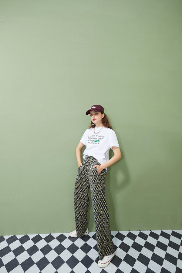 Graphic Print High Waist Casual Wide Leg Pants Autumn Stylish Vintage Straight Fashion Pants | Vimost Shop.