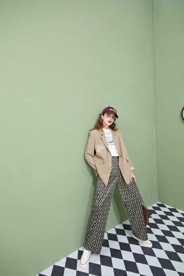 Graphic Print High Waist Casual Wide Leg Pants Autumn Stylish Vintage Straight Fashion Pants | Vimost Shop.